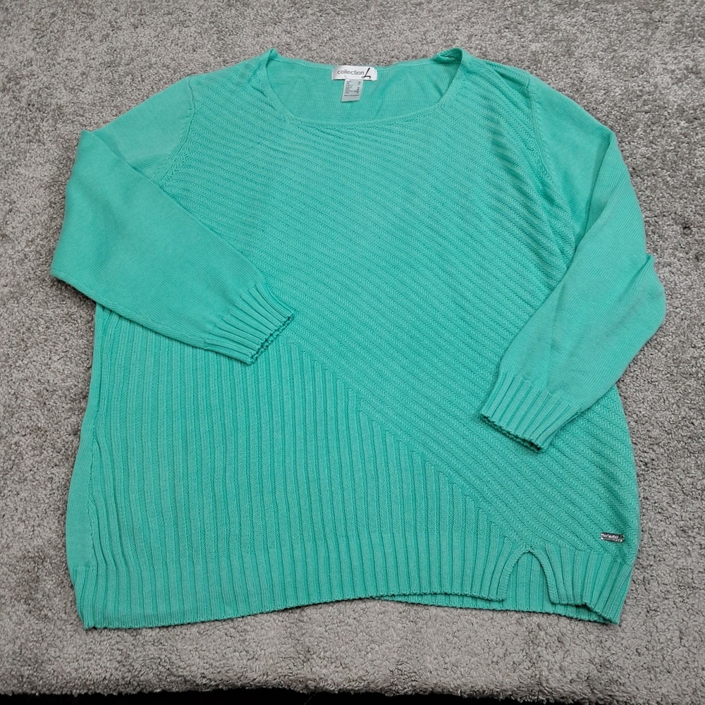 Collection L Womens Mint Green Diagonal Ribbed Knit Sweater Size 18 W48030